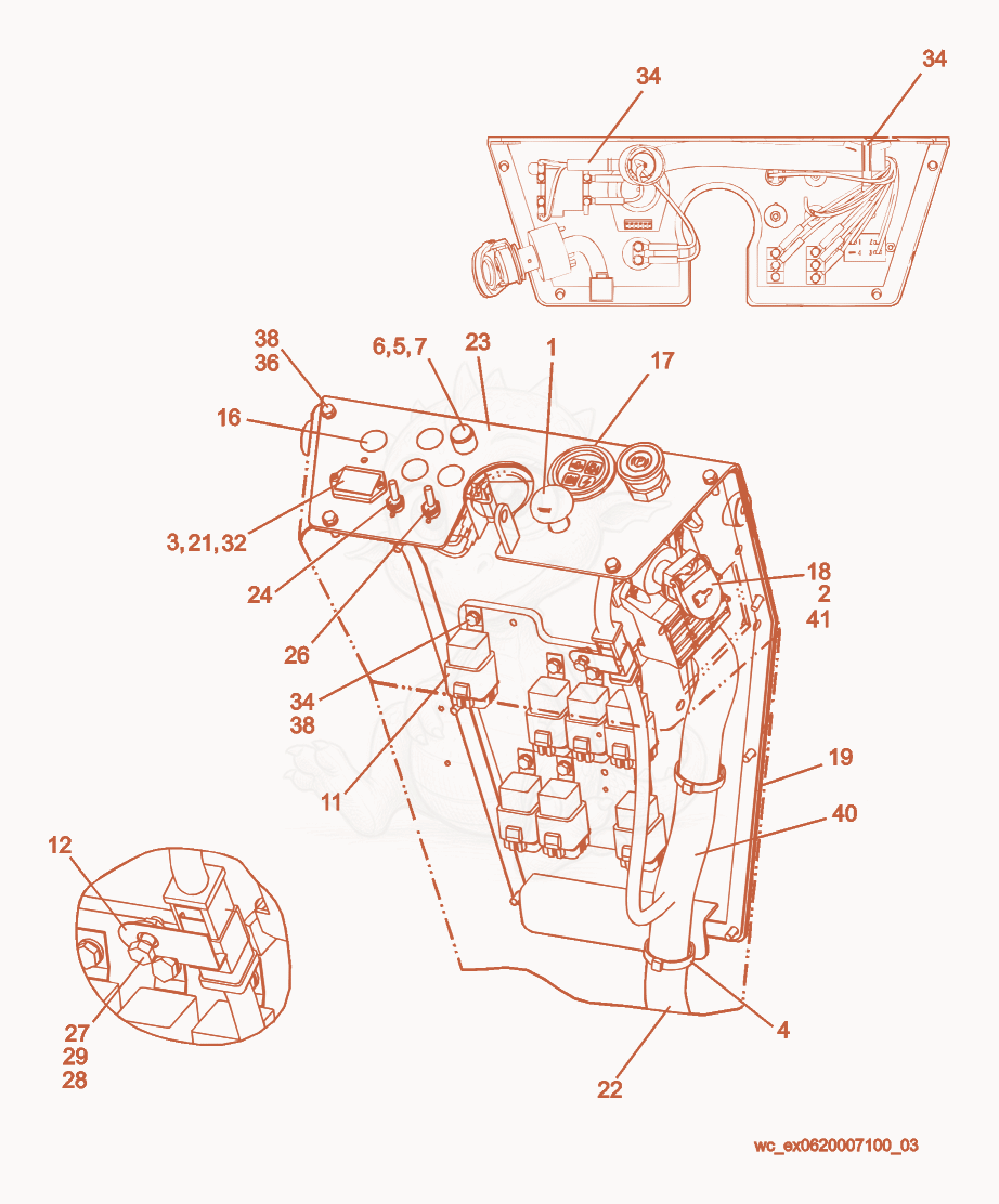 Despiece del Console de una máquina Wacker Neuson RD27-120, con globos numerados