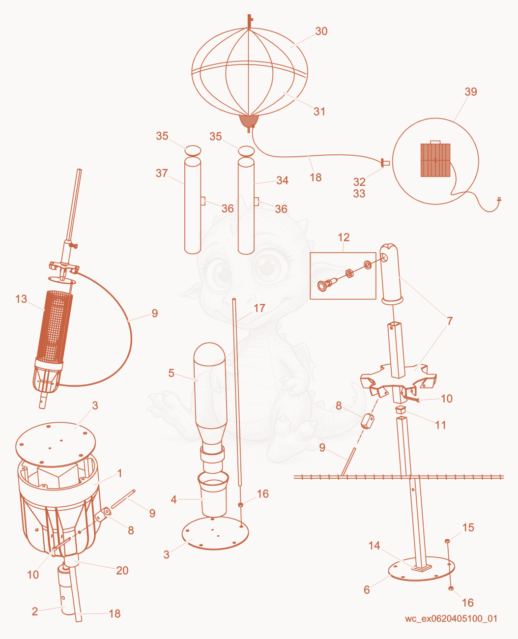Despiece del Machine cpl. de una máquina Wacker Neuson LB1, con globos numerados