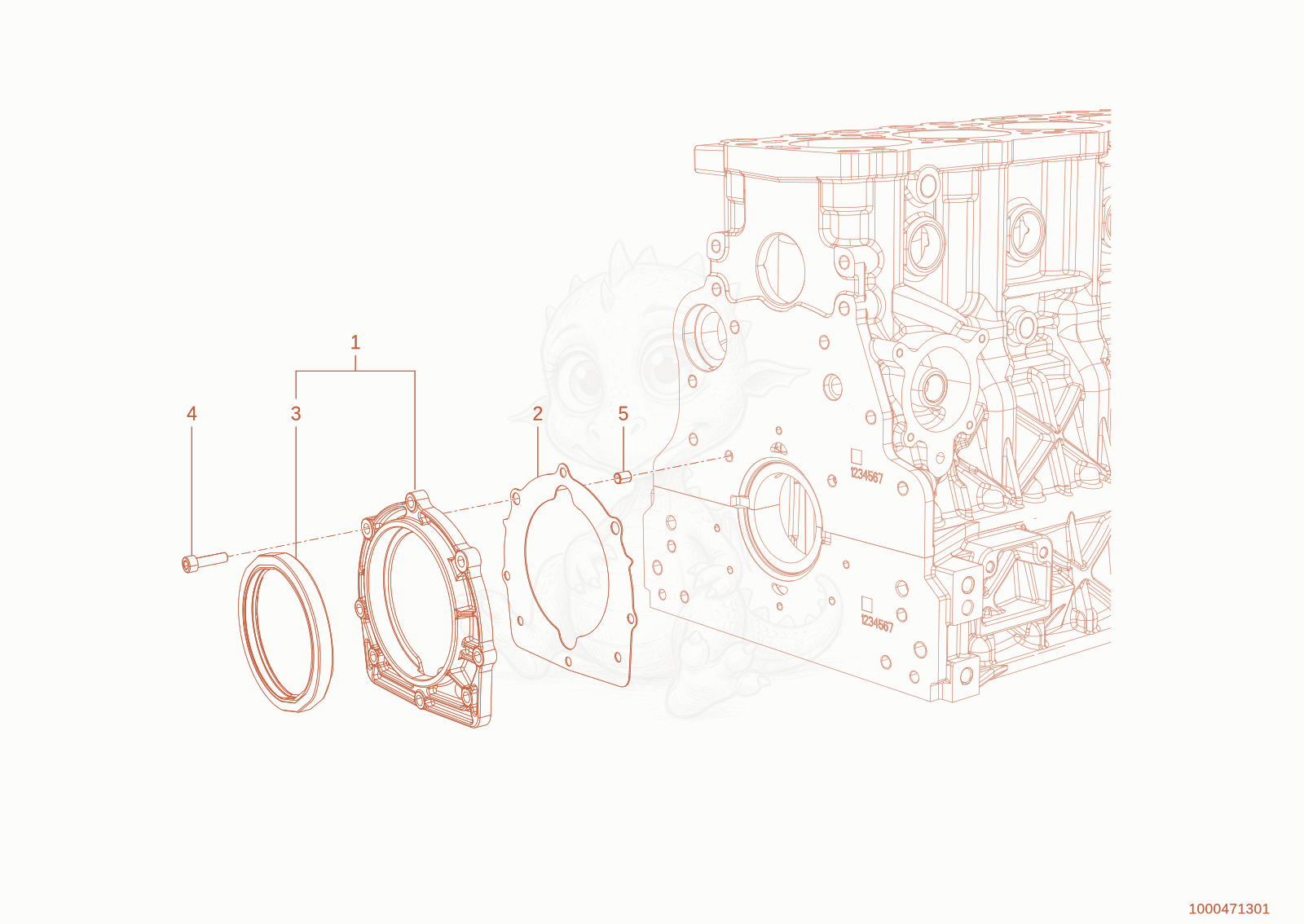 Exploded parts diagram of the Crankshaft bracket of a Wacker Neuson WL950P(A05-05), with numbered balloons