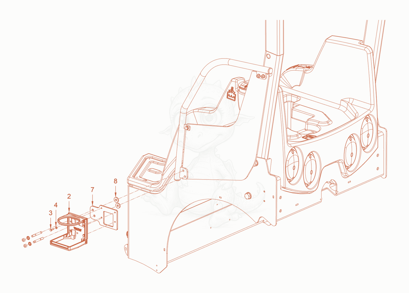 Exploded parts diagram of the bottle-support of a Wacker Neuson RD18-100.3, with numbered balloons
