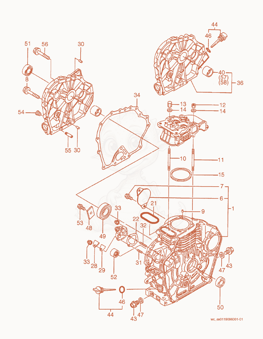 Exploded parts diagram of the Engine Block of a Wacker Neuson VP2050Y, with numbered balloons