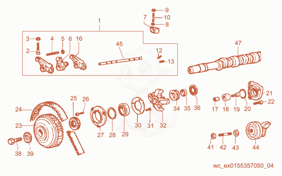 Exploded parts diagram of the Timing/Speed Governor of a Wacker Neuson LTC4L, with numbered balloons