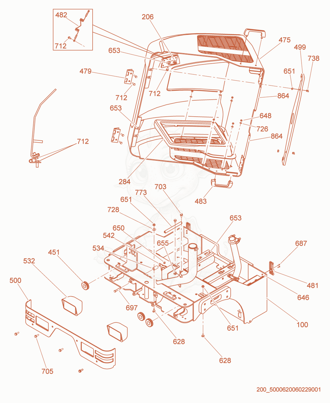 Exploded parts diagram of the Hood cpl. of a Wacker Neuson RD16-90, with numbered balloons
