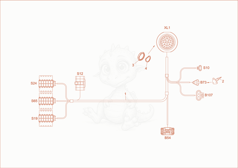 Exploded parts diagram of the Wire harness steering unit of a Wacker Neuson EW65, with numbered balloons