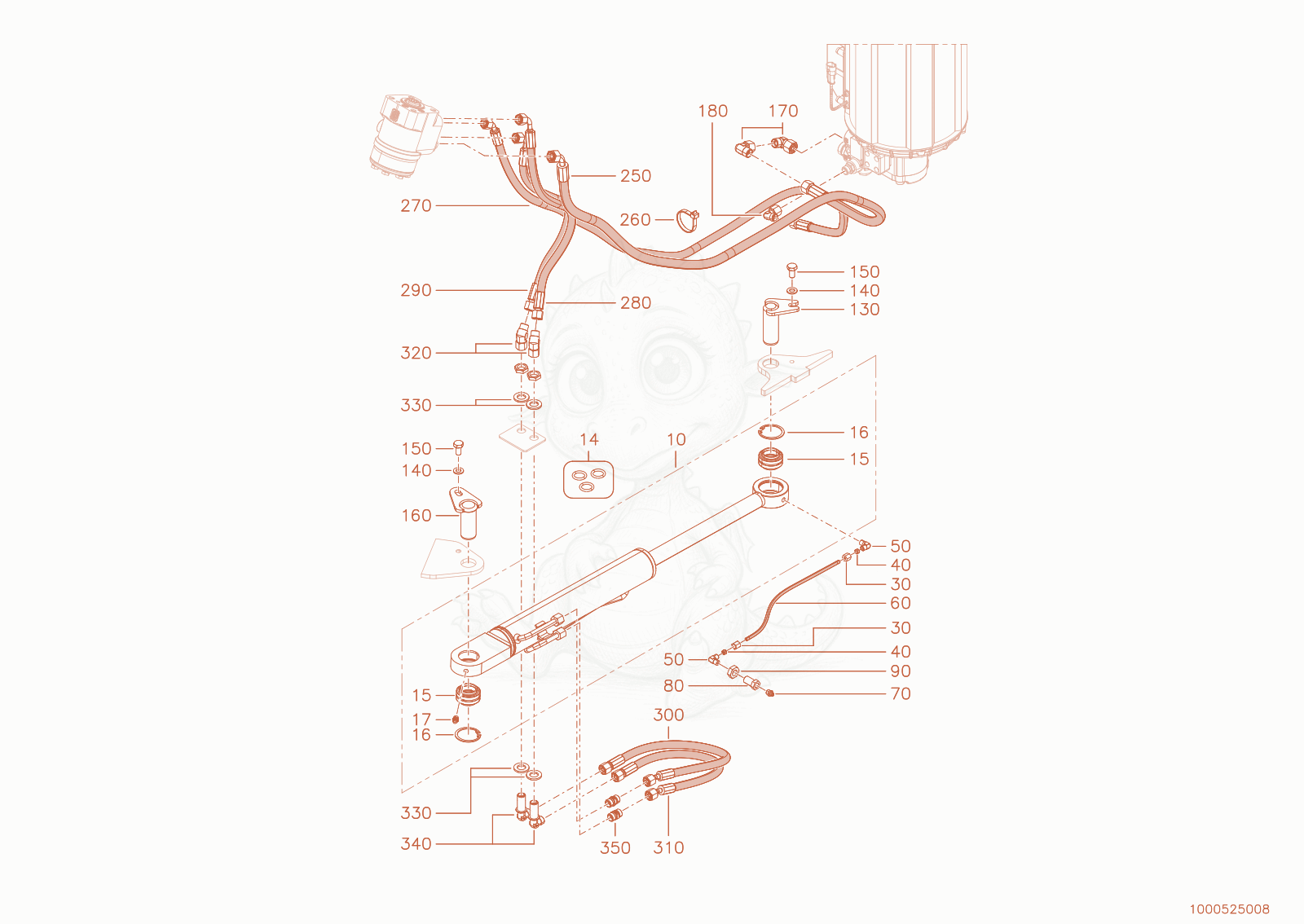 Exploded parts diagram of the steering cylinder of a Wacker Neuson WL28E(A10-01), with numbered balloons