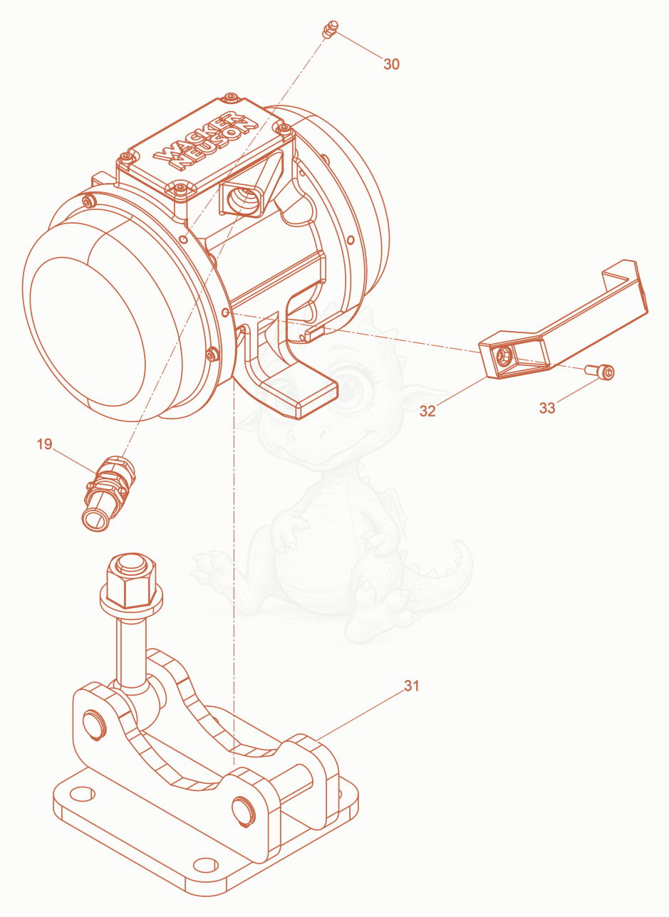 Exploded parts diagram of the External Vibrator cpl. of a Wacker Neuson AR62/6/042, with numbered balloons