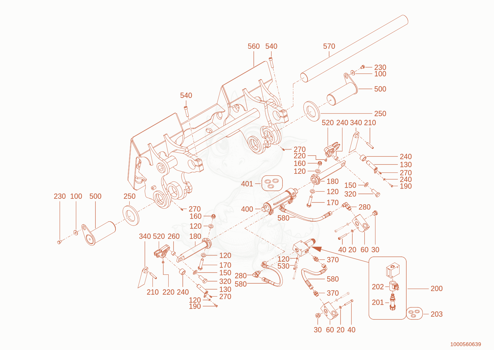 Exploded parts diagram of the quickhitch plate of a Wacker Neuson WL950P(A05-05), with numbered balloons