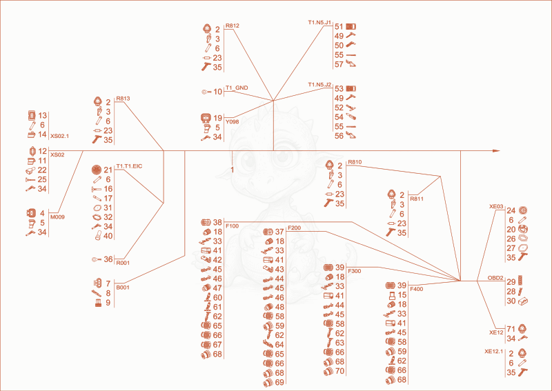Exploded parts diagram of the main harness 1 of a Wacker Neuson DW40, with numbered balloons