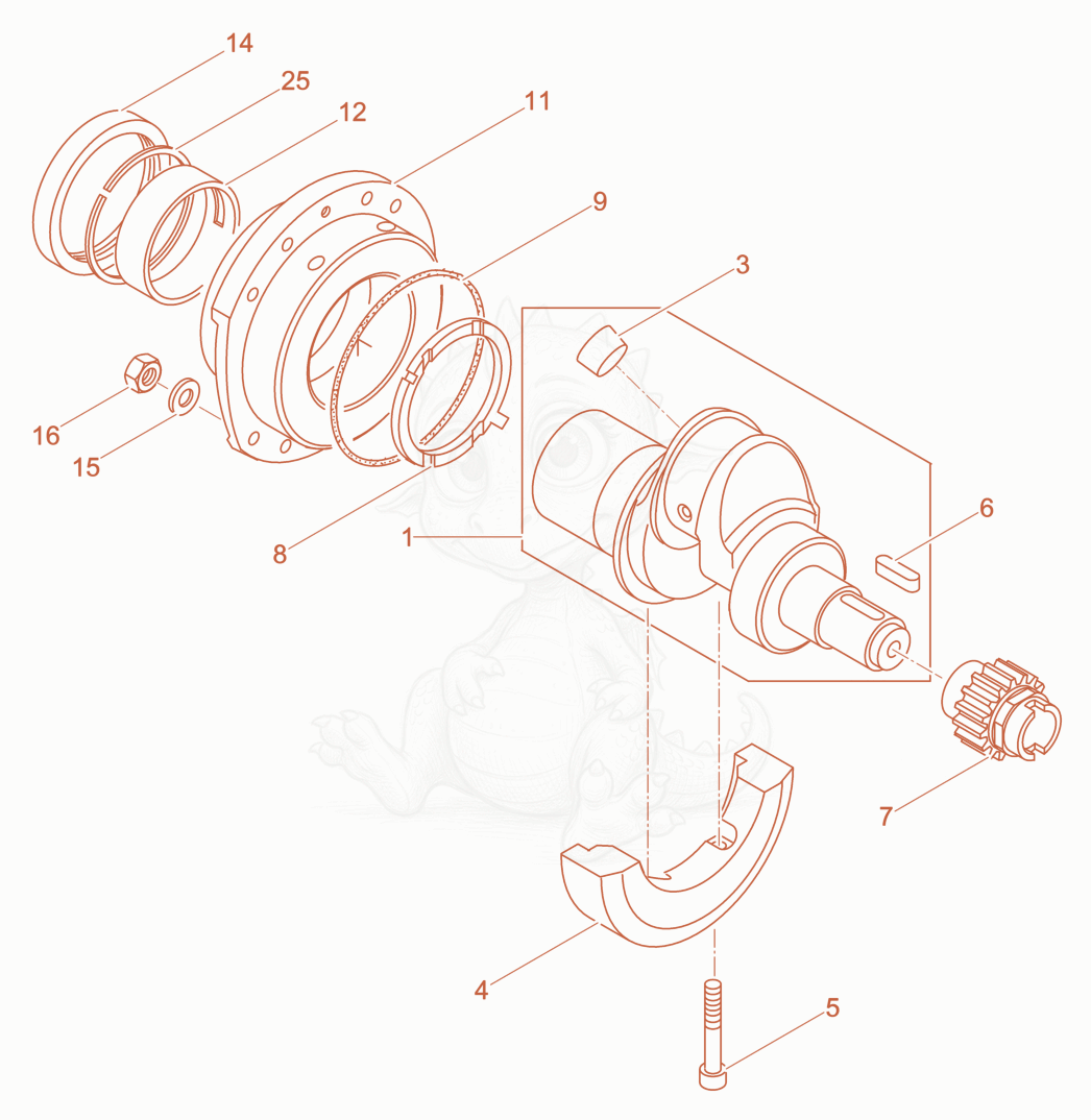 Exploded parts diagram of the Crankshaft, Bearing flange of a Wacker Neuson DPU4545HECH, with numbered balloons