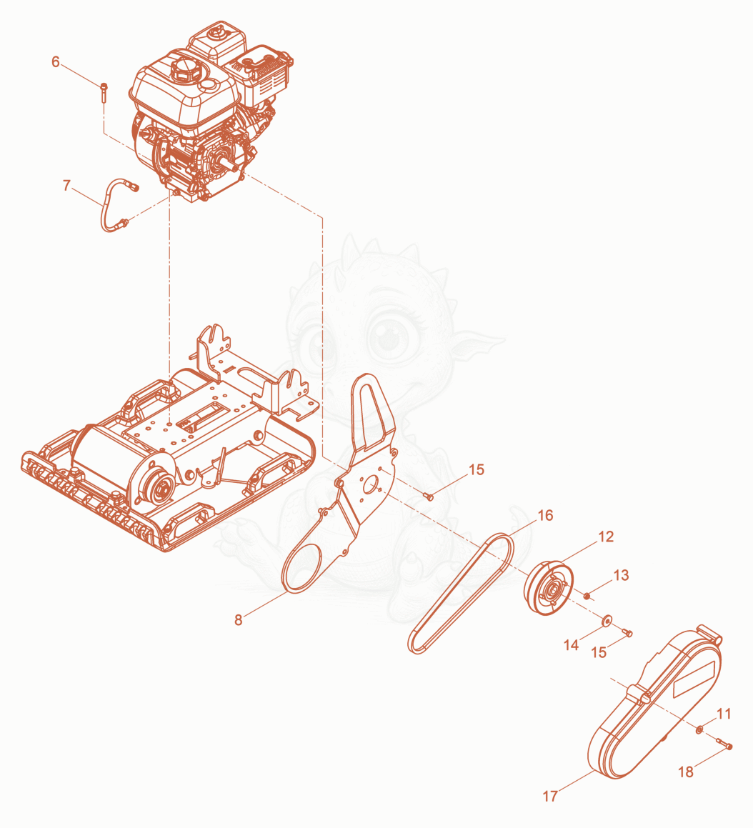 Despiece del Vibratory Plate de una máquina Wacker Neuson VP2050AWCN, con globos numerados