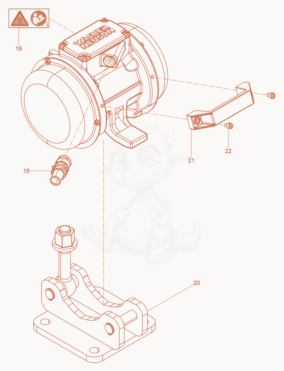 Exploded parts diagram of the External Vibrator cpl. of a Wacker Neuson AR52/6/055, with numbered balloons