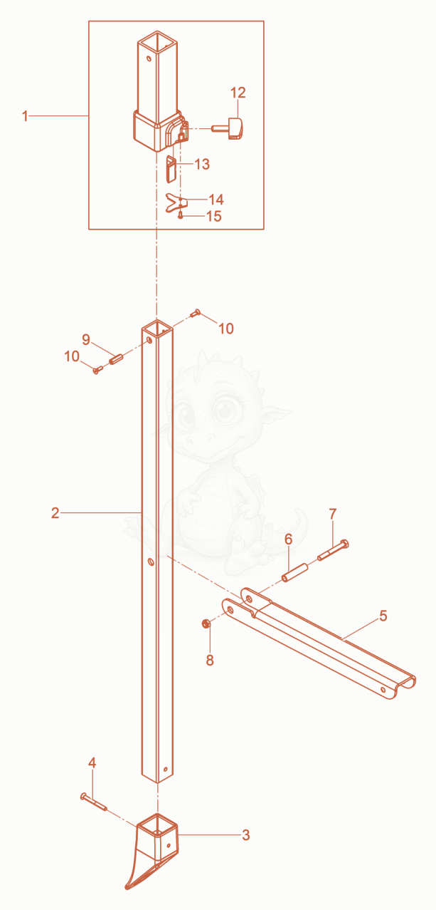 Exploded parts diagram of the Adjustable tripod leg of a Wacker Neuson LB80M/230/50, with numbered balloons