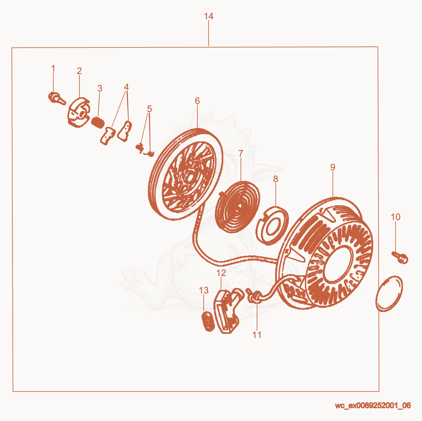 Exploded parts diagram of the Starter of a Wacker Neuson GS5.6A, with numbered balloons