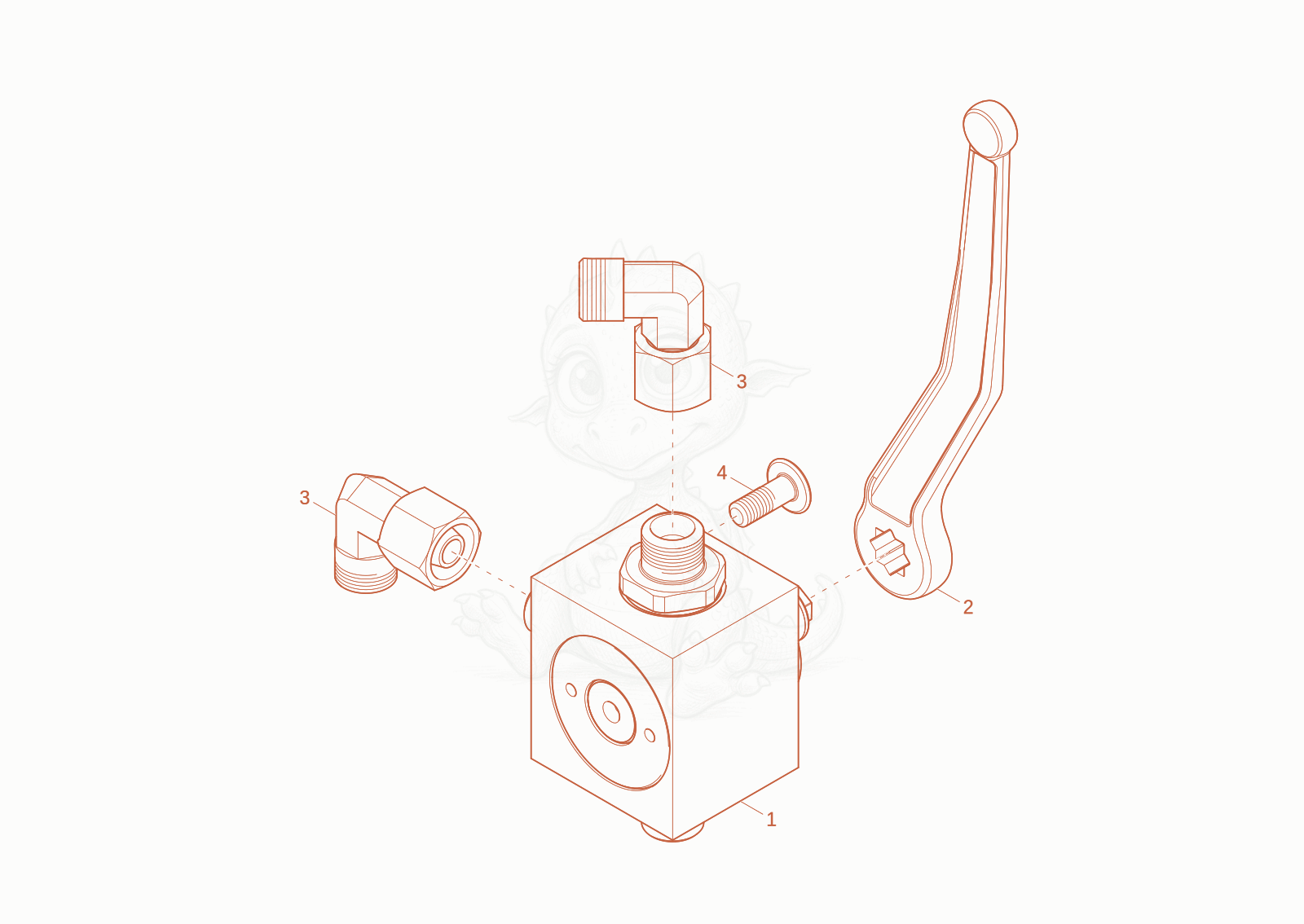 Exploded parts diagram of the BALL VALVE of a Wacker Neuson ET20-2, with numbered balloons