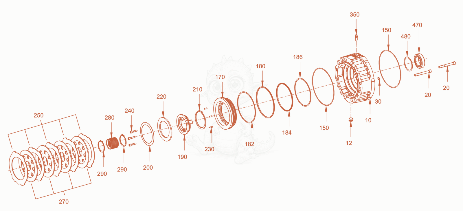 Exploded parts diagram of the planetary axle and suspension of a Wacker Neuson RC110PUSROPS, with numbered balloons