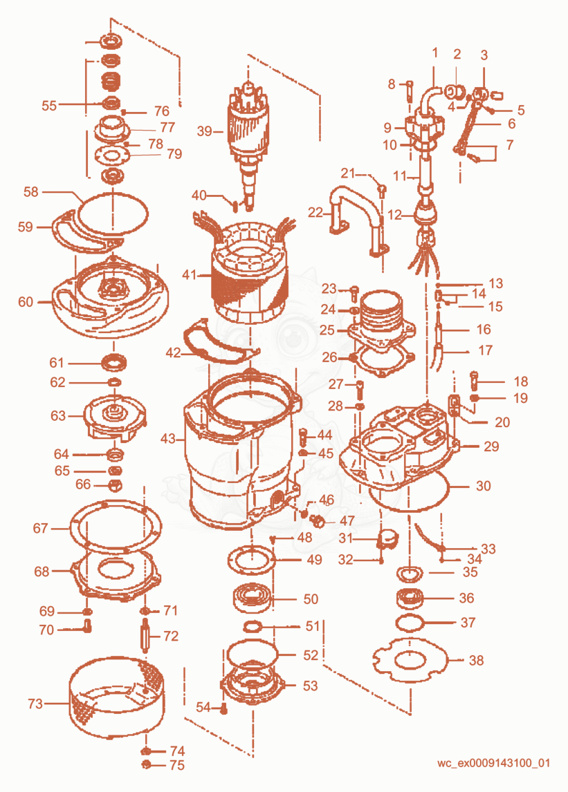 Exploded parts diagram of the Pump Components of a Wacker Neuson PS45503, with numbered balloons