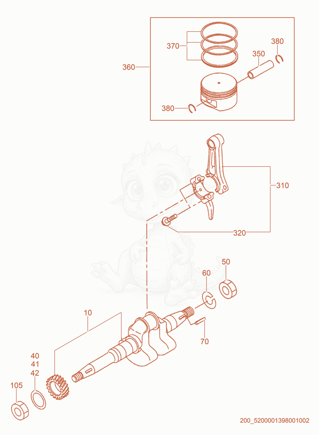 Exploded parts diagram of the Crankshaft/Piston of a Wacker Neuson BS60-4S, with numbered balloons