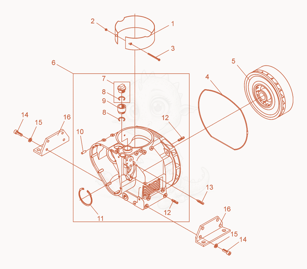 Exploded parts diagram of the Crankcase of a Wacker Neuson DPU2970, with numbered balloons