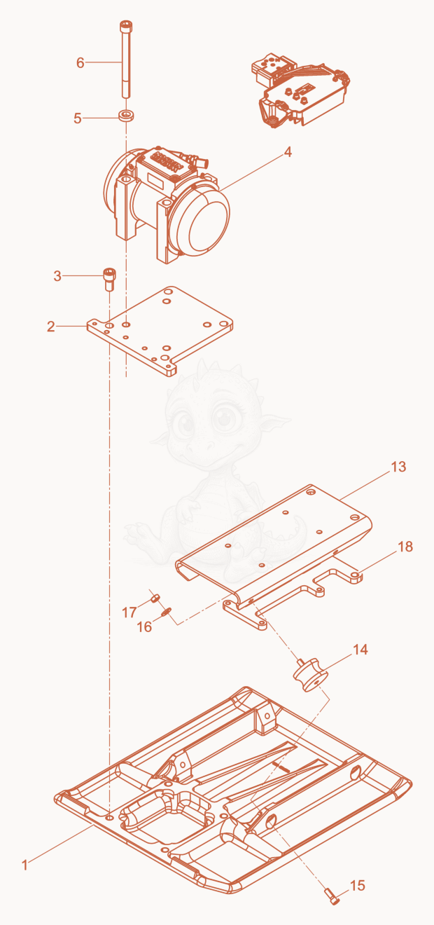 Despiece del Vibration Plate de una máquina Wacker Neuson AP1850WE, con globos numerados