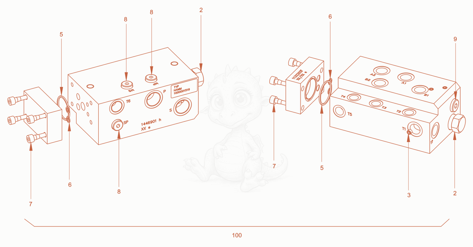 Exploded parts diagram of the collective block of a Wacker Neuson RD24-100C, with numbered balloons