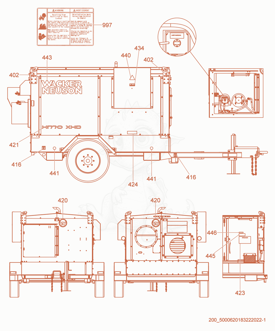 Exploded parts diagram of the Labels of a Wacker Neuson HI770XHD, with numbered balloons