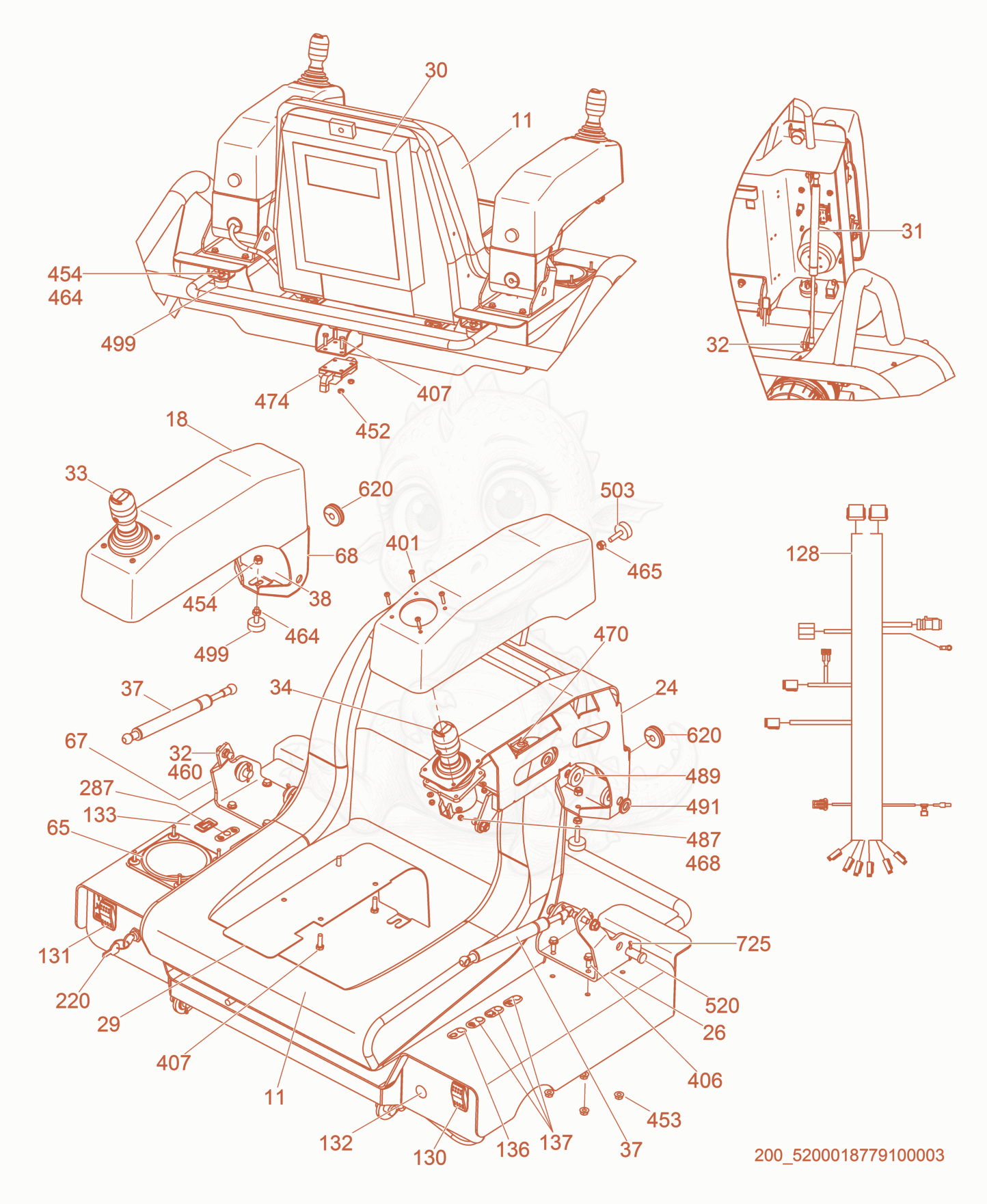 Exploded parts diagram of the Seat cpl. of a Wacker Neuson CRT48-57K-PS, with numbered balloons
