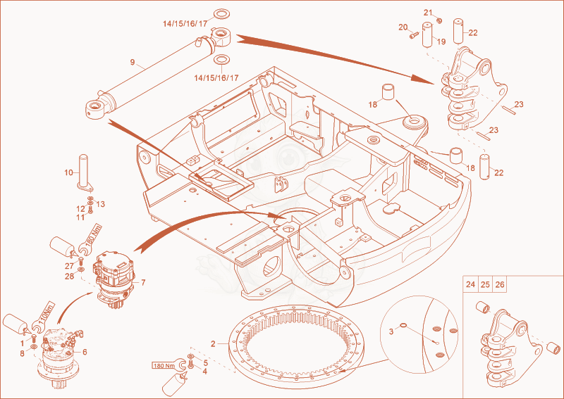 Exploded parts diagram of the chassis of a Wacker Neuson 38Z3, with numbered balloons
