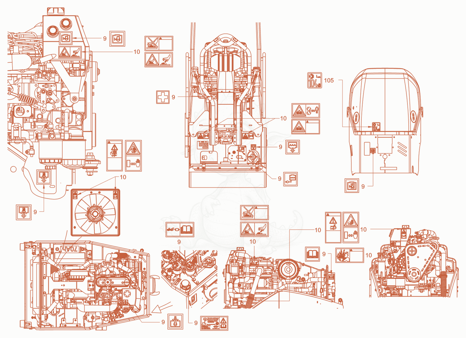 Exploded parts diagram of the sticker arrangement of a Wacker Neuson RD18-100C, with numbered balloons