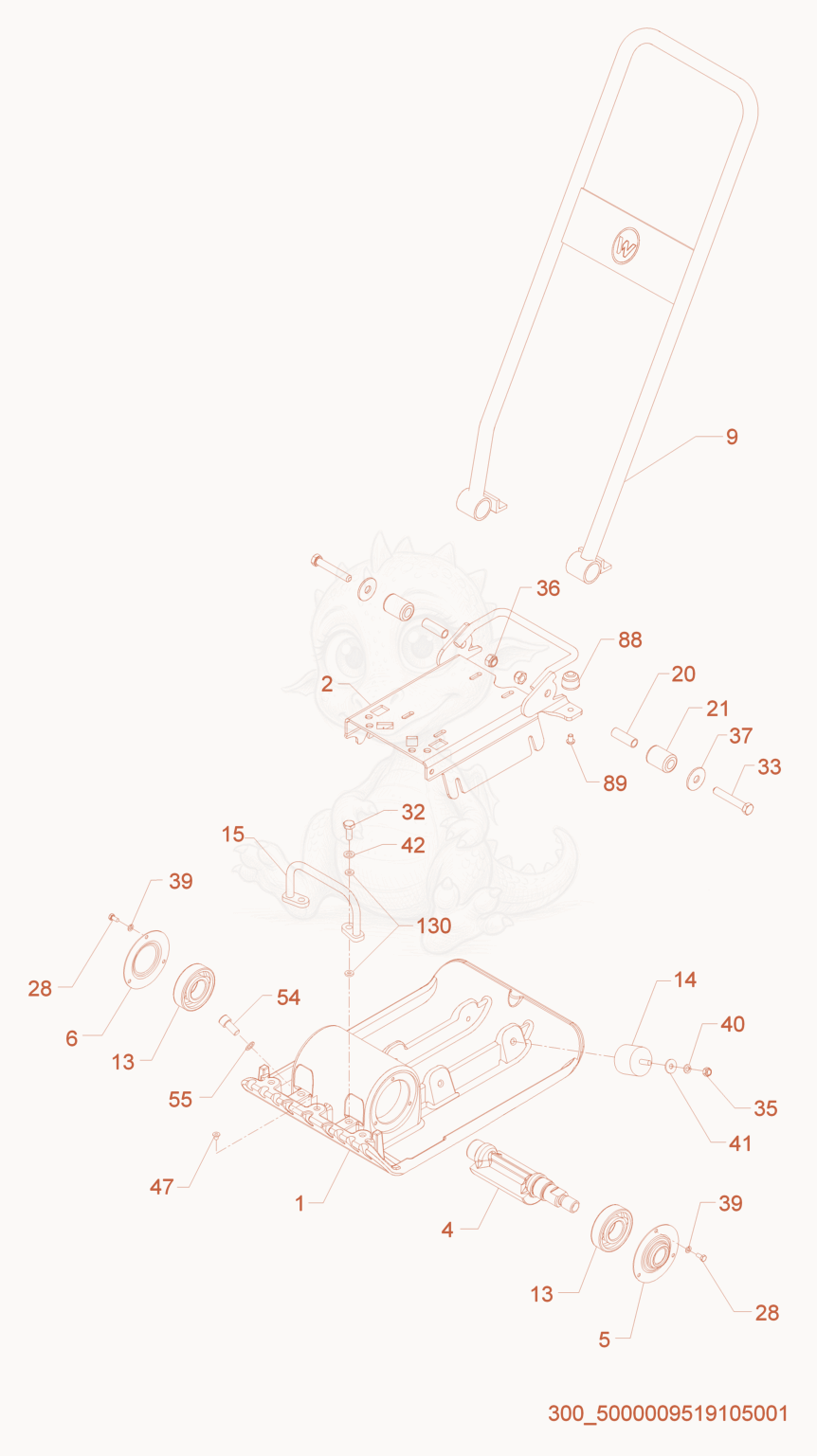 Exploded parts diagram of the Baseplate/Console cpl. of a Wacker Neuson AP1135A, with numbered balloons