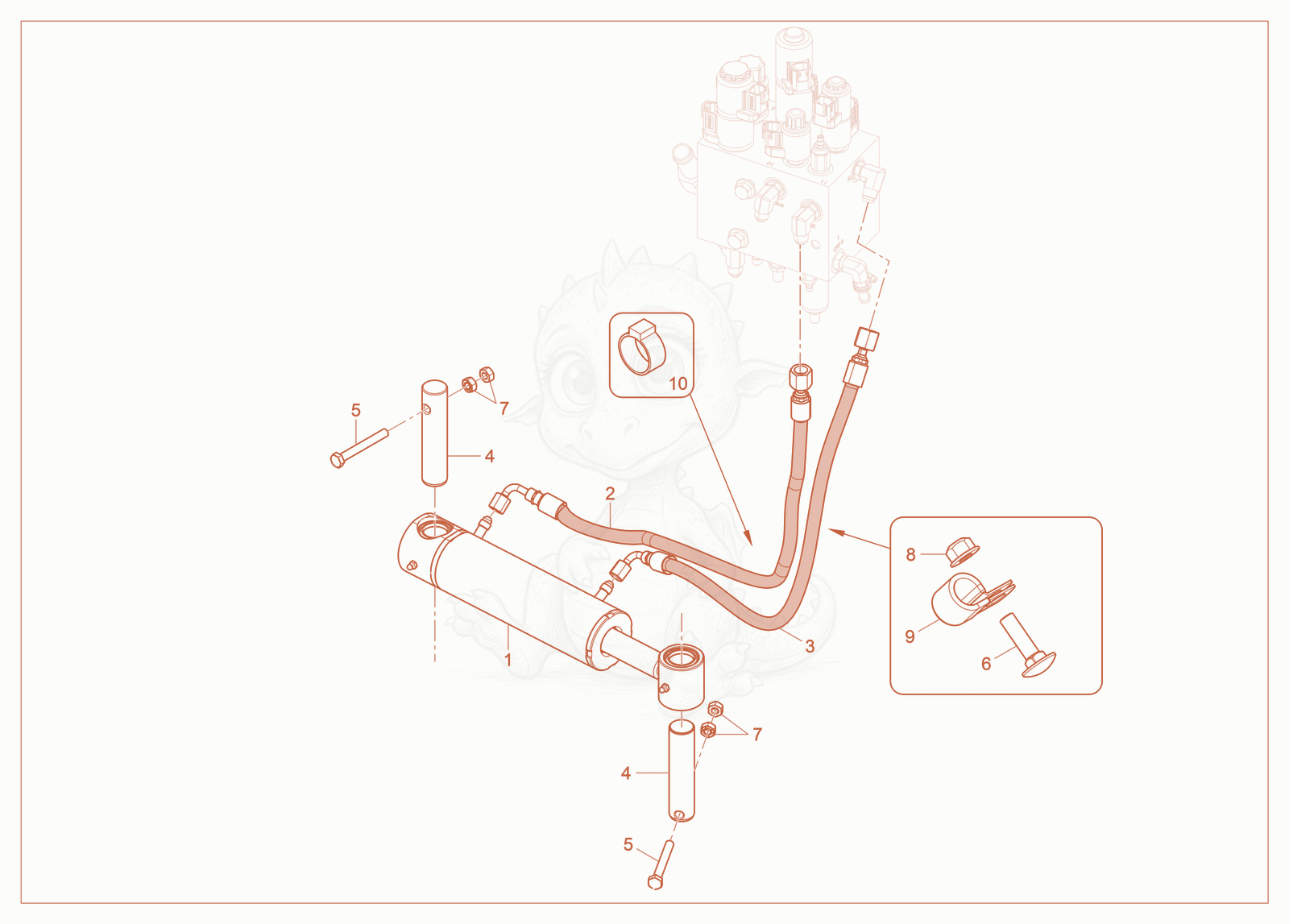 Exploded parts diagram of the Steering Cylinder of a Wacker Neuson HTC15, with numbered balloons
