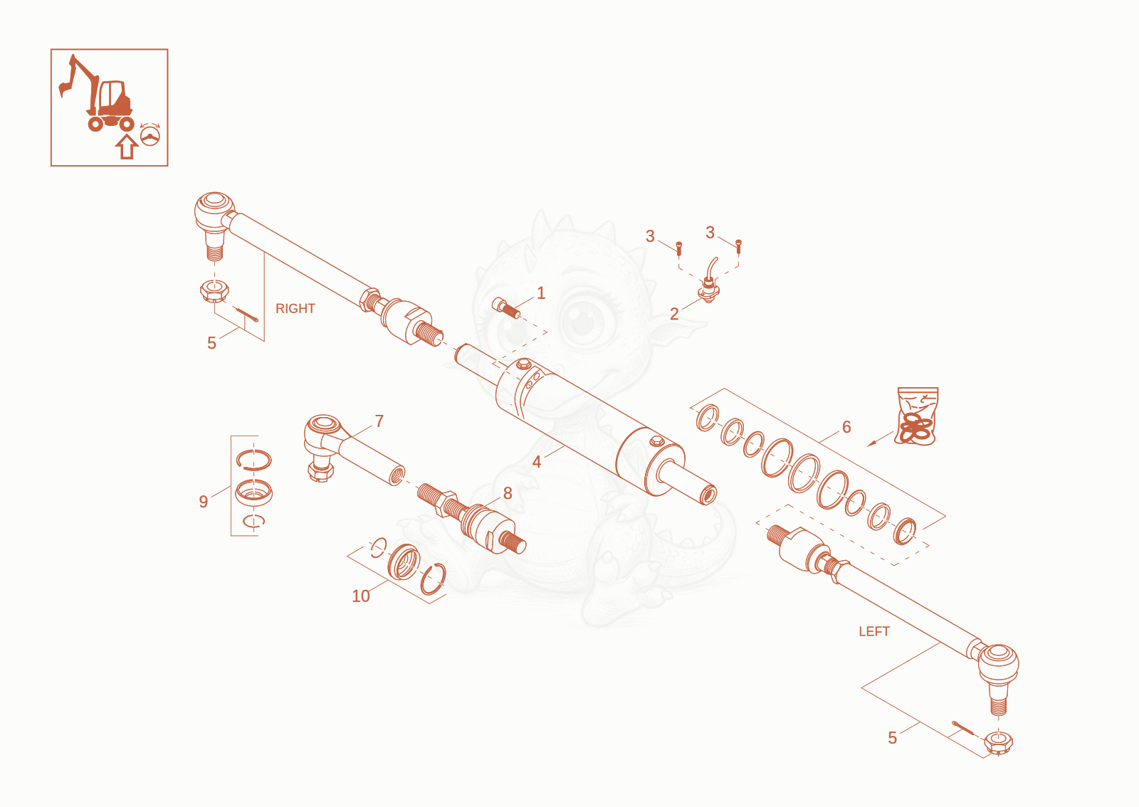 Exploded parts diagram of the STEERING CYLINDER (Option) of a Wacker Neuson EW100-2, with numbered balloons