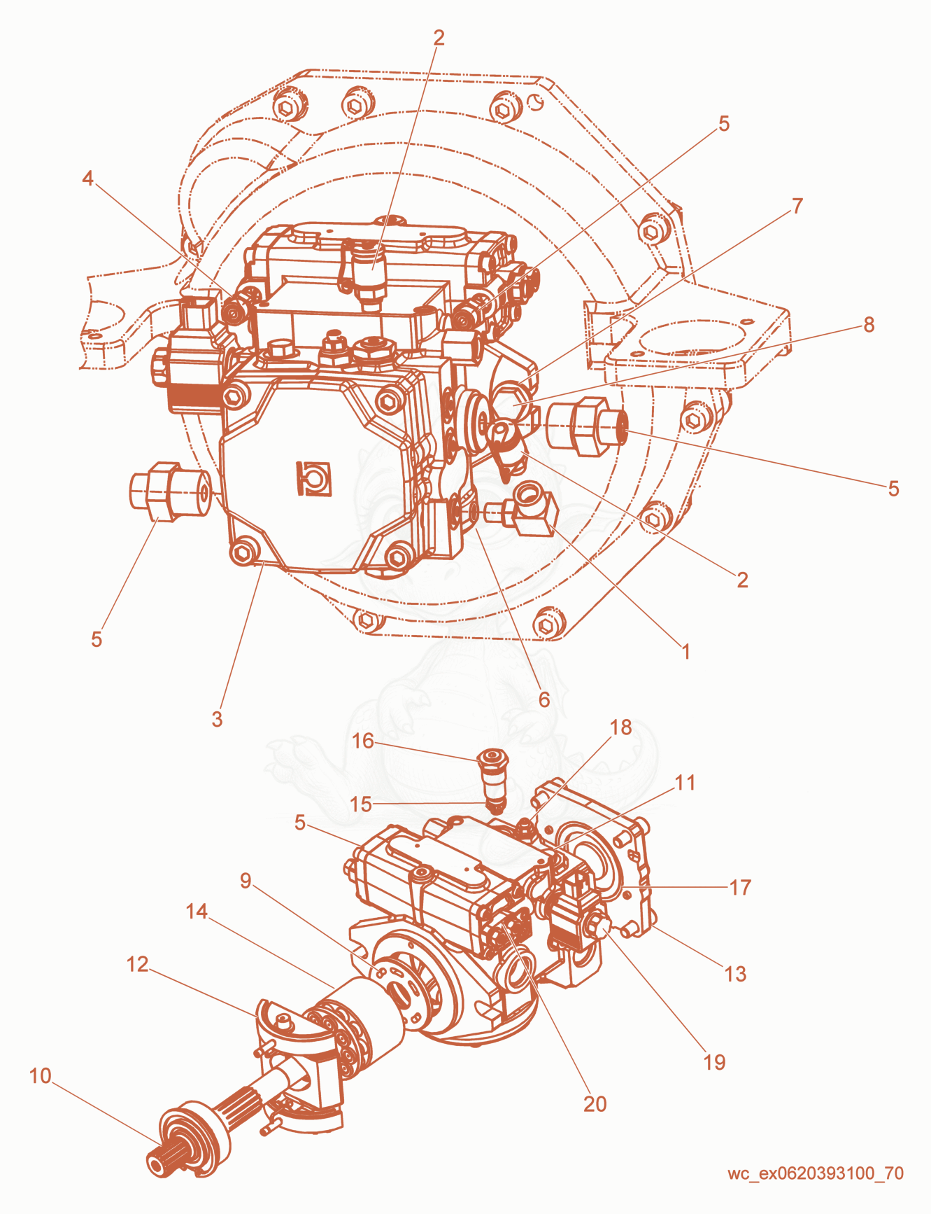 Exploded parts diagram of the Drive Pump of a Wacker Neuson RD27-120, with numbered balloons
