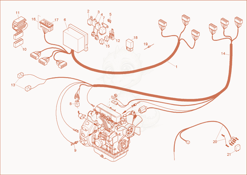 Exploded parts diagram of the wiring harness engine of a Wacker Neuson 1501, with numbered balloons