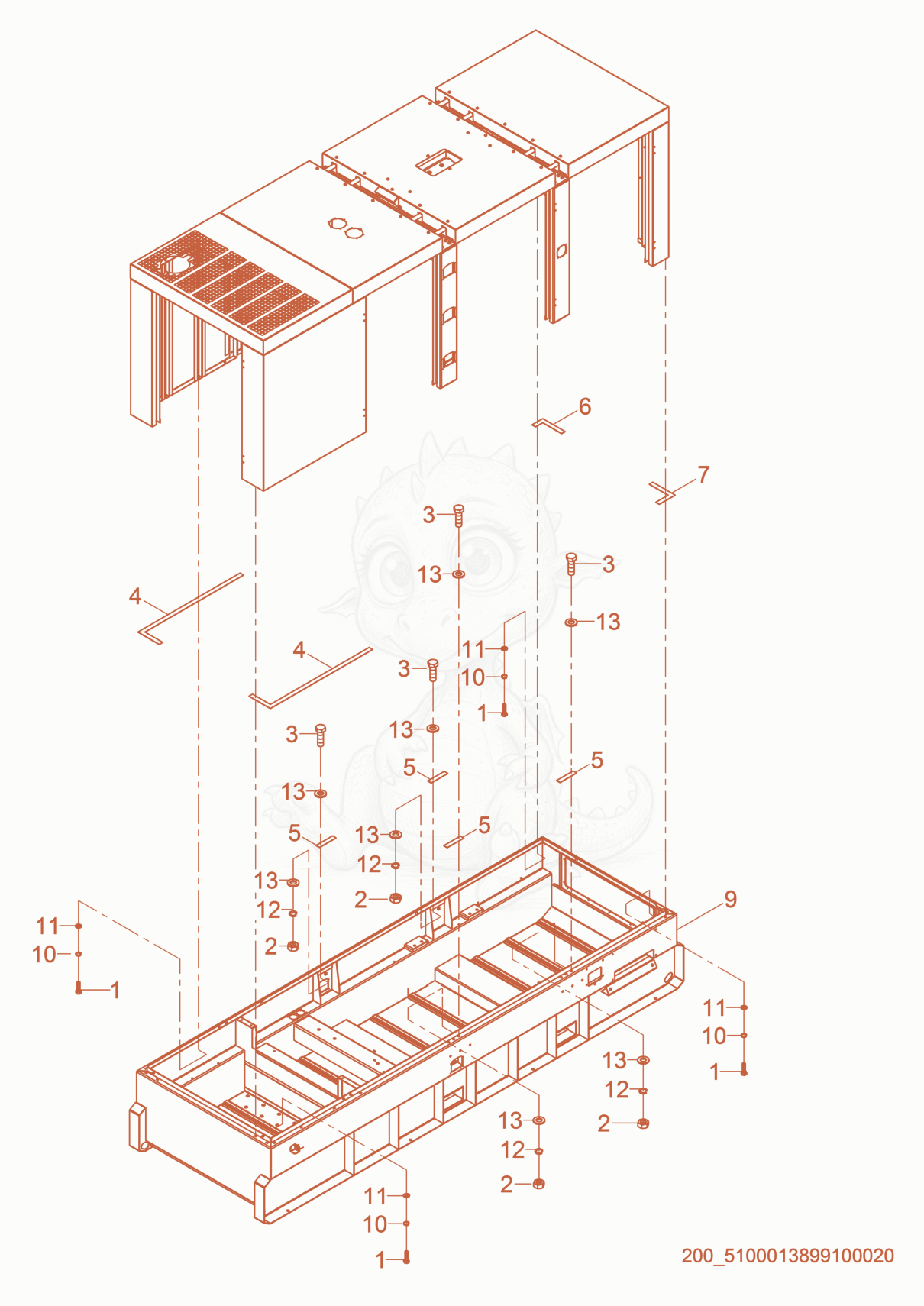 Exploded parts diagram of the Skid cpl. of a Wacker Neuson G625, with numbered balloons