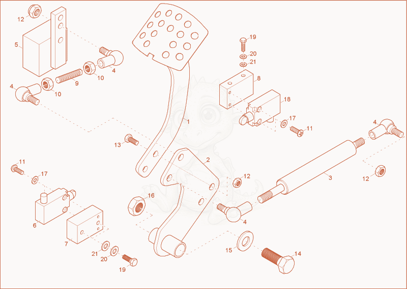 Exploded parts diagram of the FOOT BRAKE of a Wacker Neuson 2001, with numbered balloons
