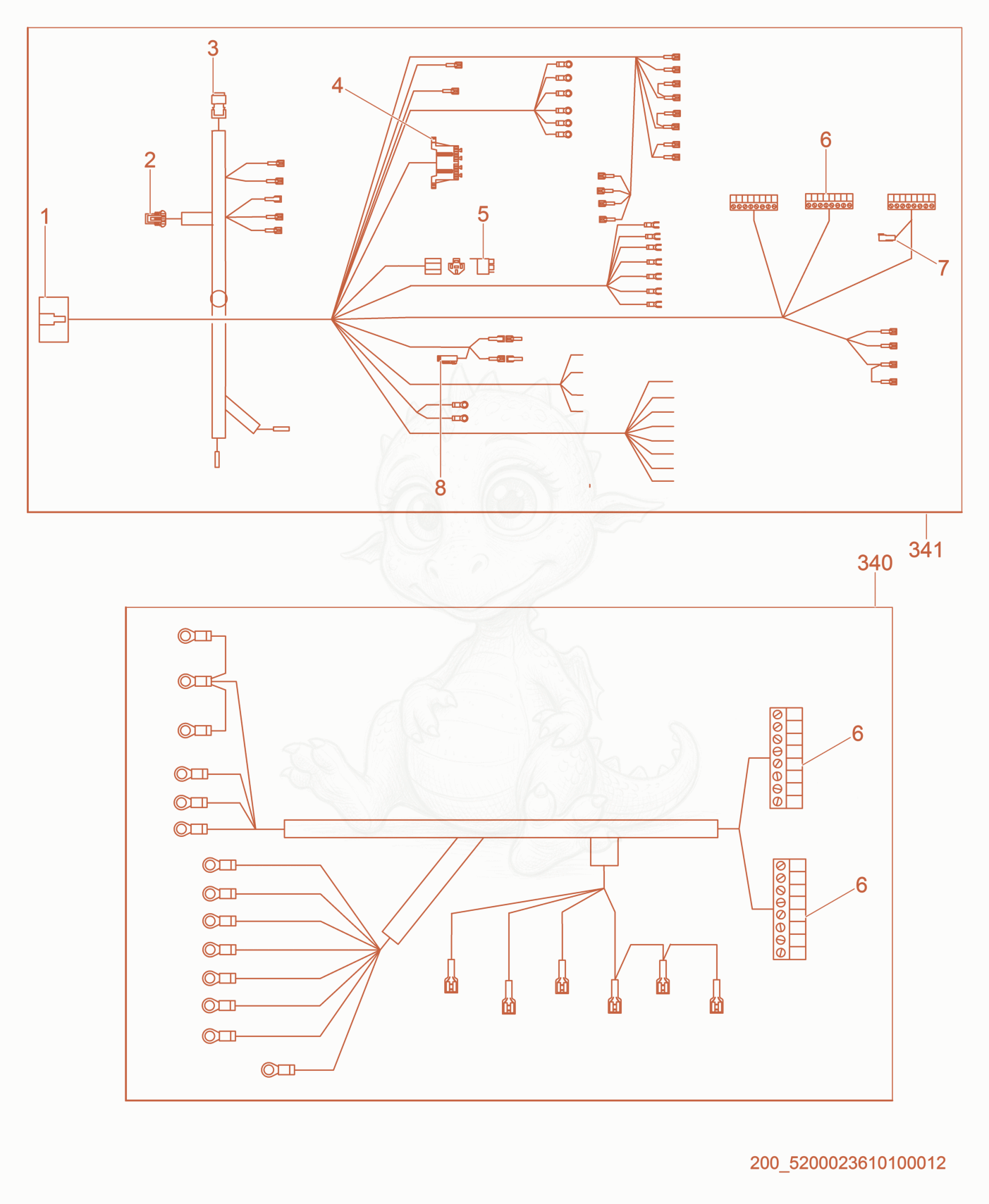 Exploded parts diagram of the Wiring harness of a Wacker Neuson GN165, with numbered balloons
