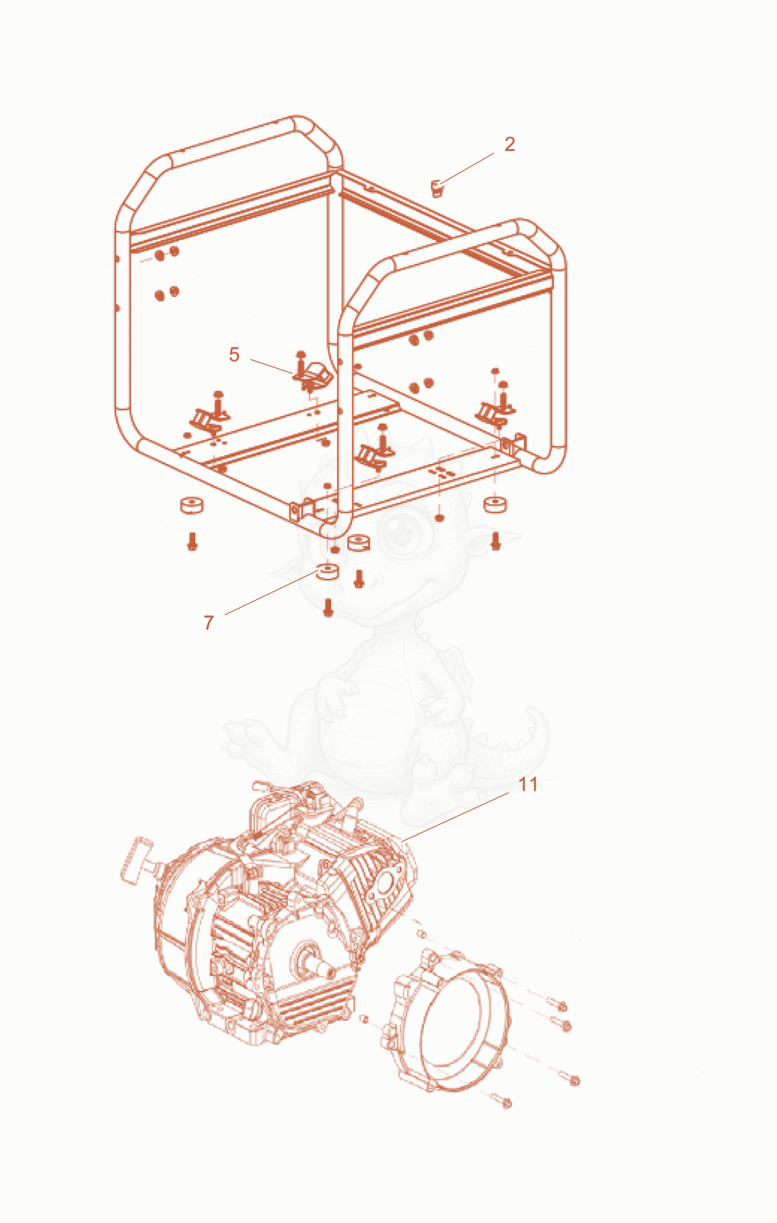 Despiece del Components of frame cpl. de una máquina Wacker Neuson G3500GCE, con globos numerados
