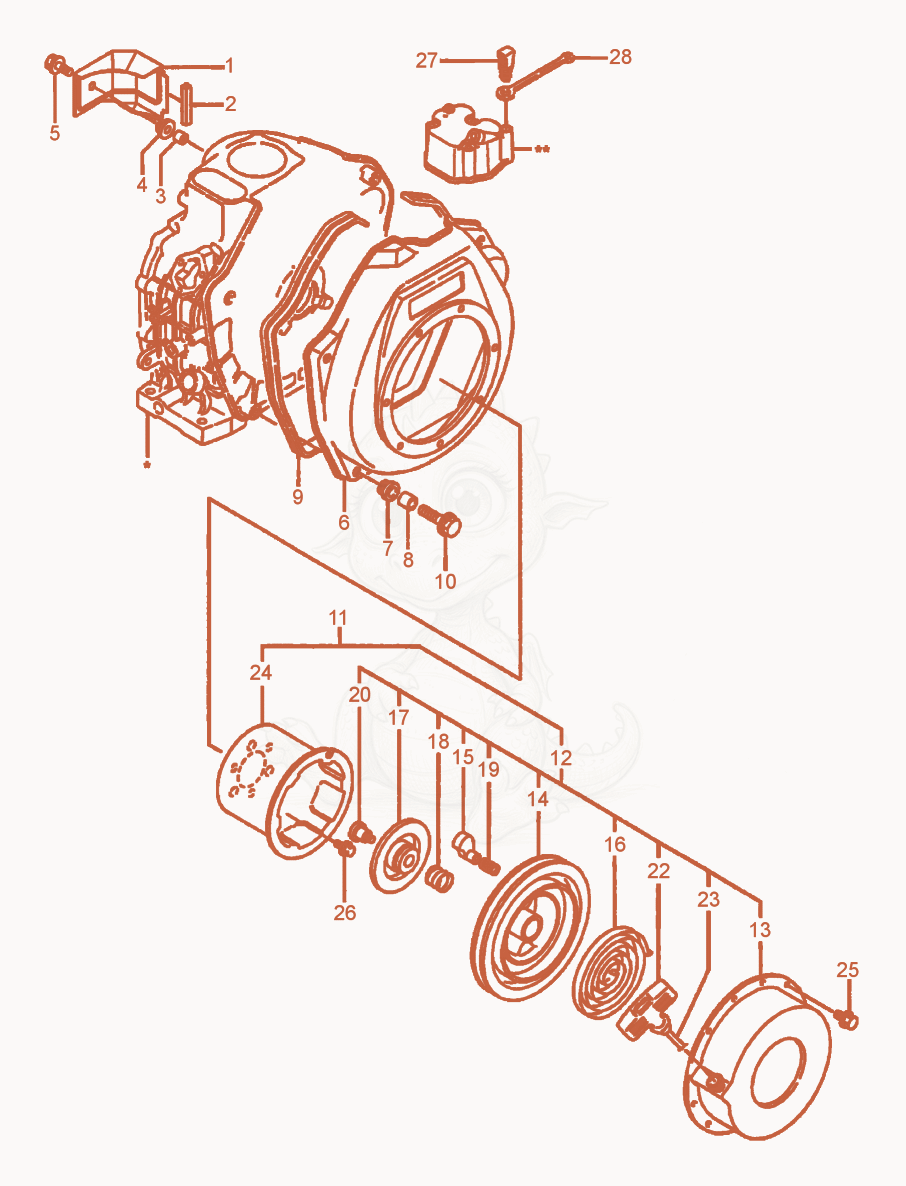 Exploded parts diagram of the Starter/Blower Housing of a Wacker Neuson PT3Y, with numbered balloons