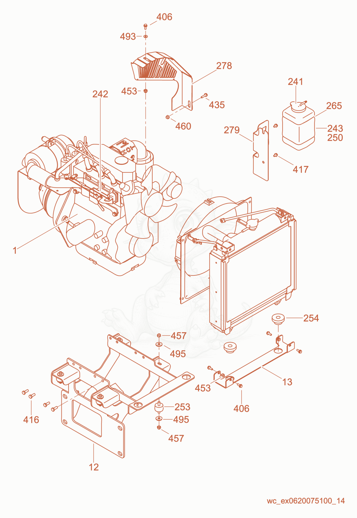 Exploded parts diagram of the Engine Compartment of a Wacker Neuson CRT48-31V, with numbered balloons
