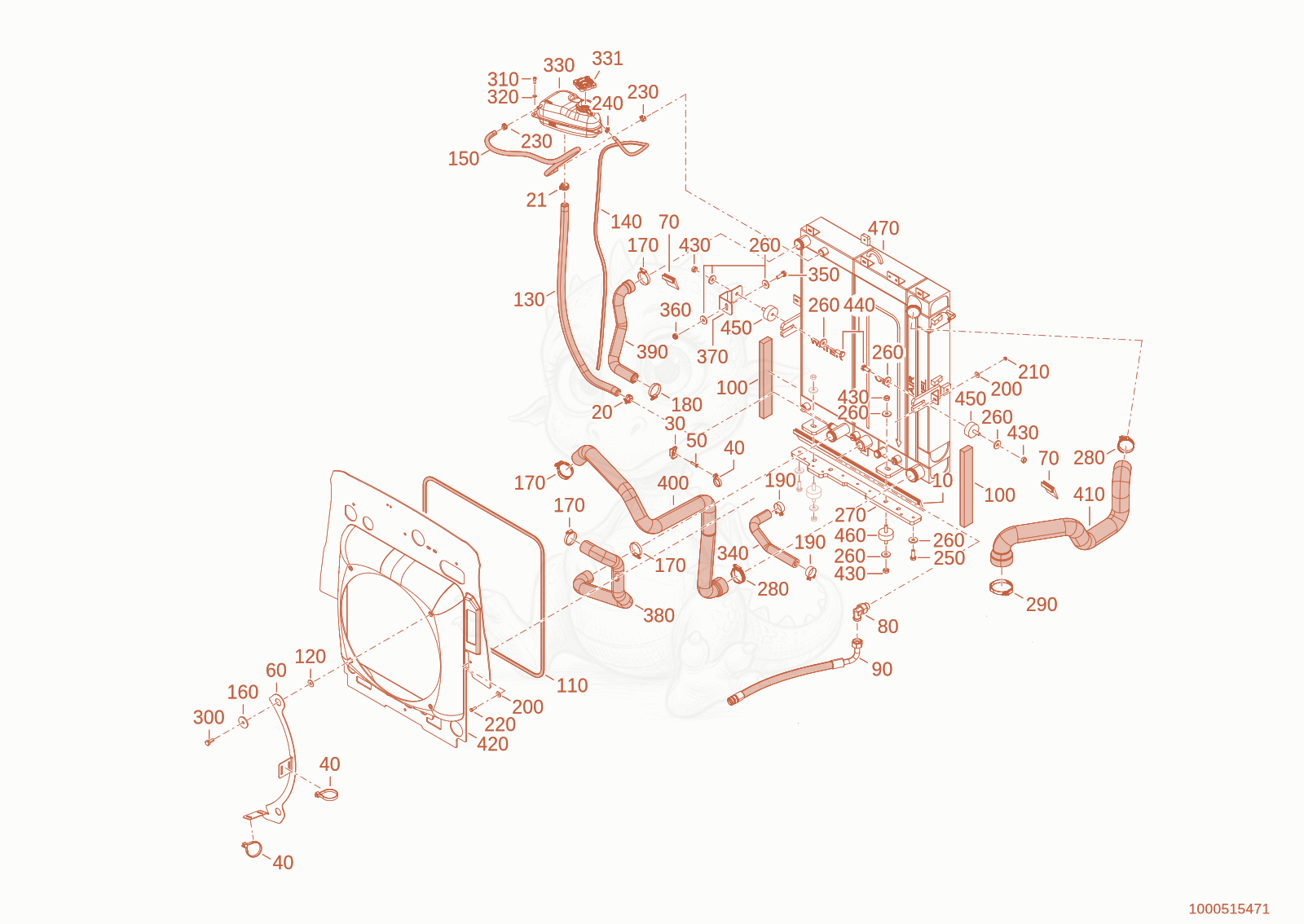 Exploded parts diagram of the cooling of a Wacker Neuson WL28(A01-01), with numbered balloons