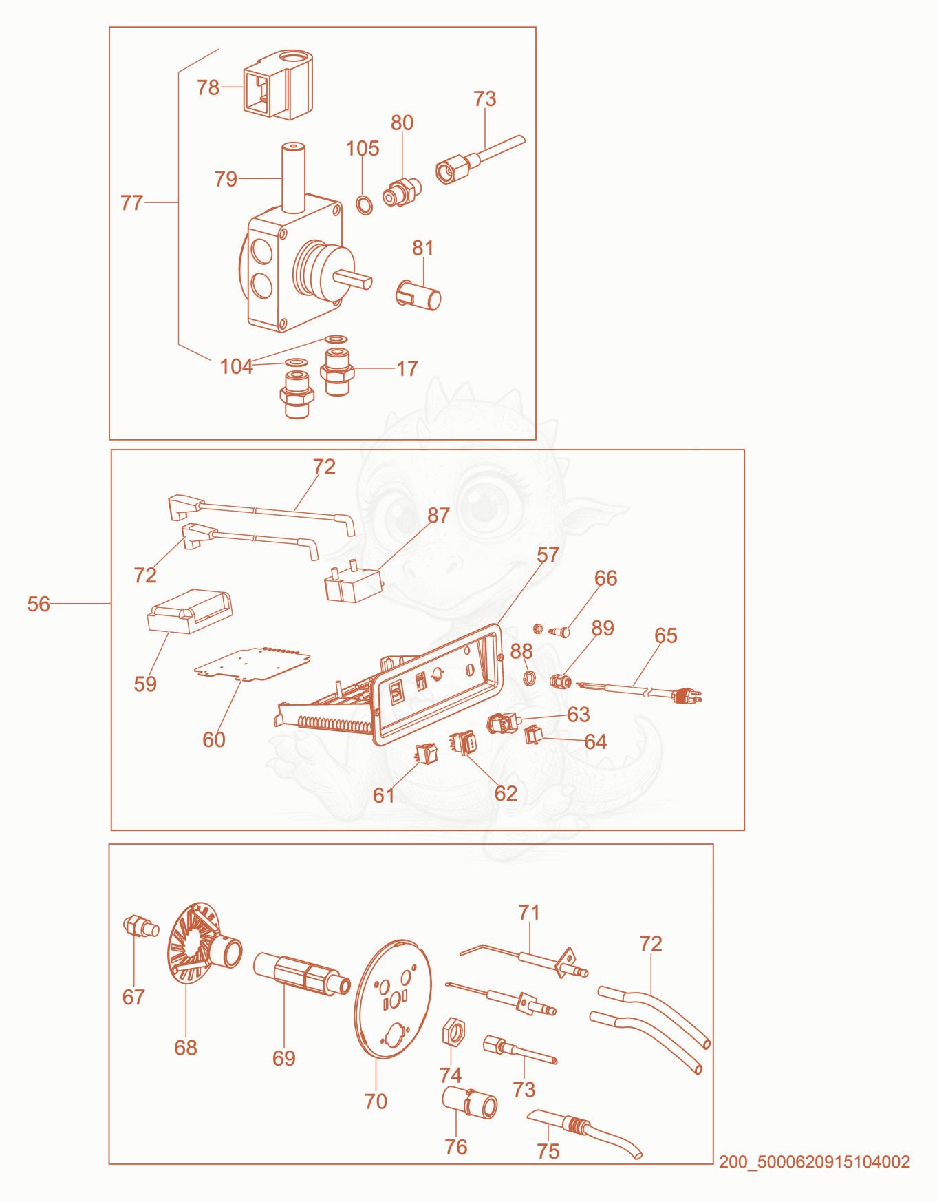 Exploded parts diagram of the Fuel Pump/Control Panel/Burner of a Wacker Neuson HI110D, with numbered balloons