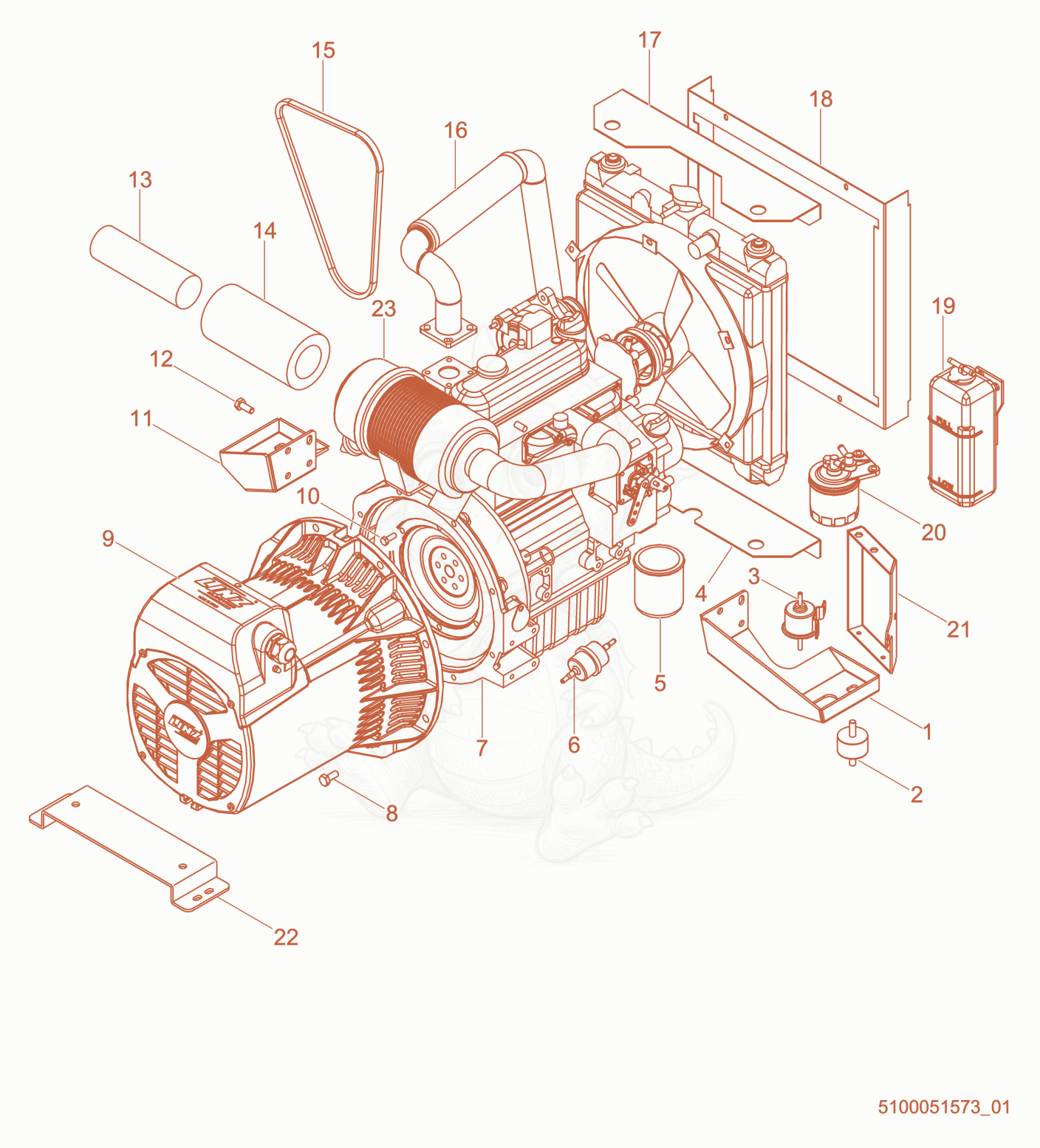 Exploded parts diagram of the Engine support of a Wacker Neuson LTS8K, with numbered balloons
