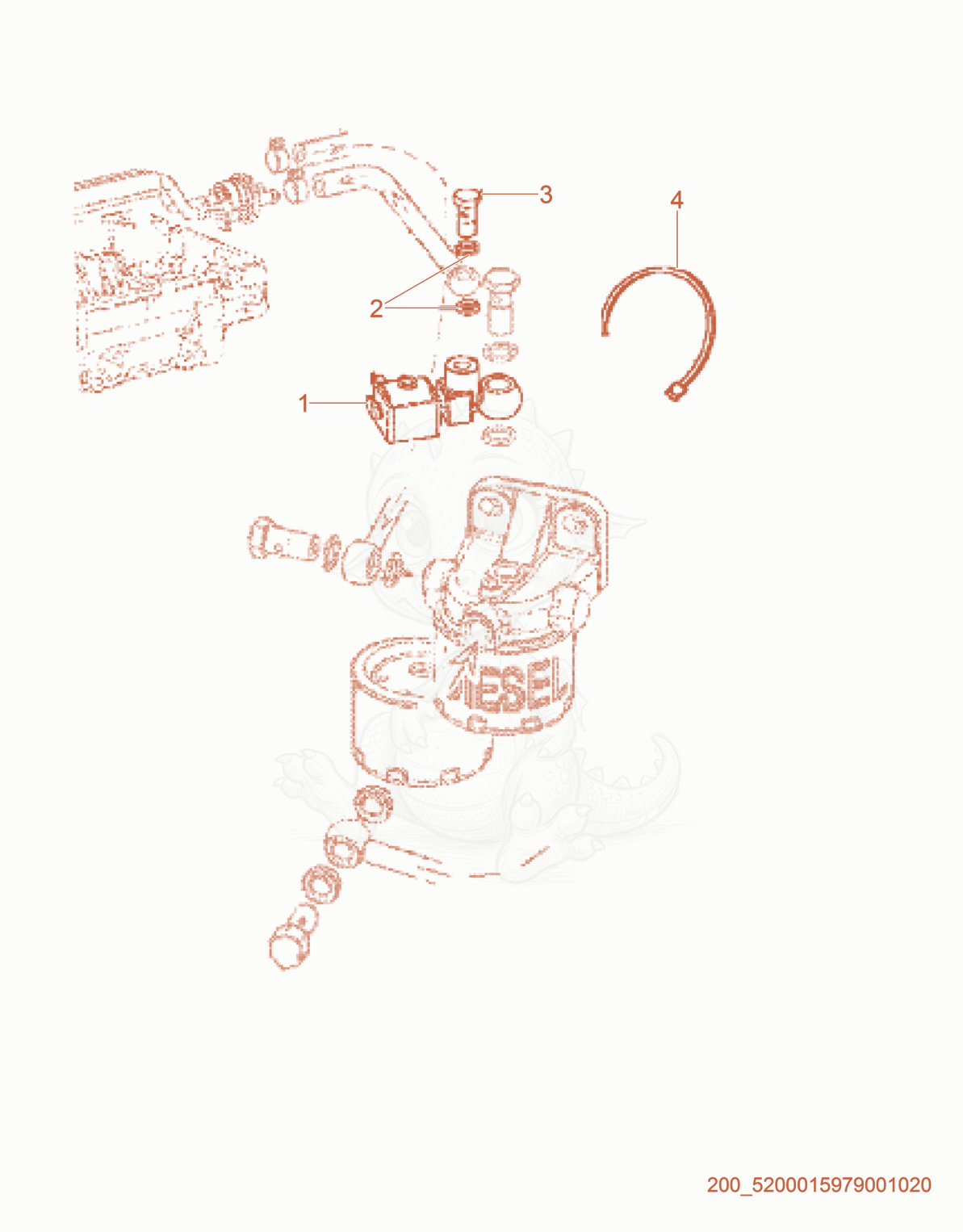 Exploded parts diagram of the Fuel Solenoid of a Wacker Neuson RTL82-SC3, with numbered balloons