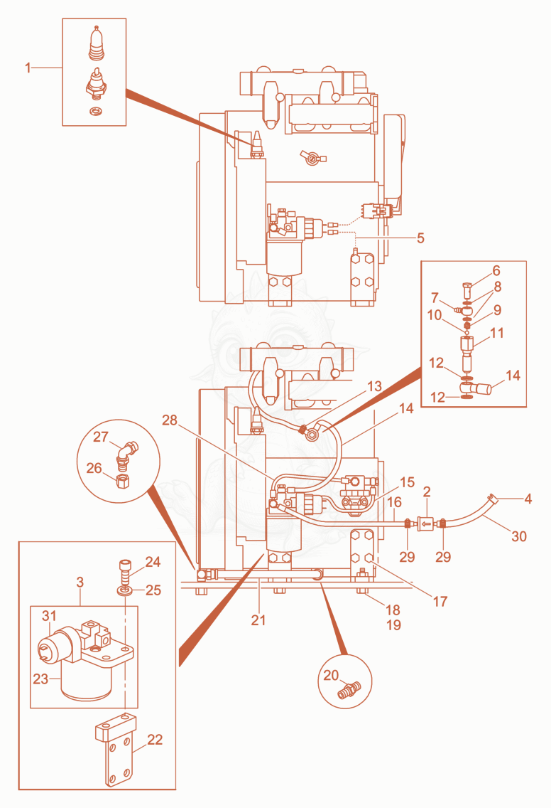 Exploded parts diagram of the QSD Fuel System of a Wacker Neuson RT560, with numbered balloons