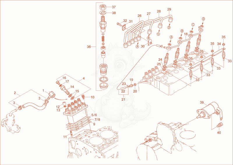 Exploded parts diagram of the FUEL INJECTION EQUIPMENT of a Wacker Neuson DT23, with numbered balloons