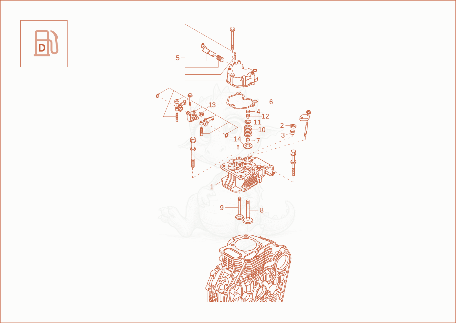 Exploded parts diagram of the CYLINDER HEAD, VALVE COVER of a Wacker Neuson DT08, with numbered balloons