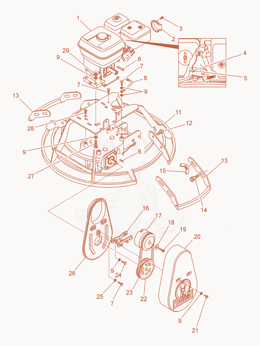 Exploded parts diagram of the Drive System/Engine of a Wacker Neuson CT36ADP-E, with numbered balloons