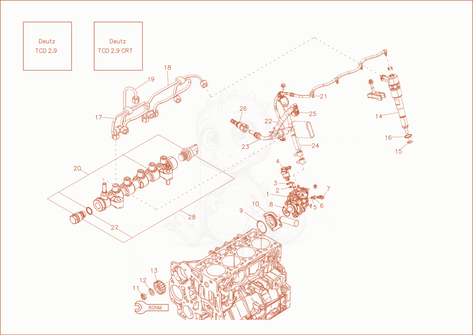 Exploded parts diagram of the injection pump of a Wacker Neuson ET90, with numbered balloons