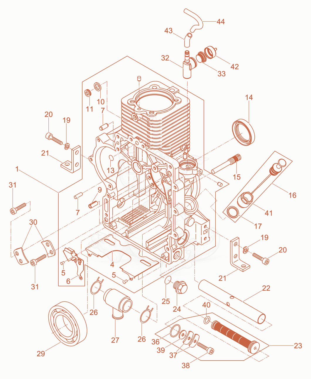 Exploded parts diagram of the Crankcase of a Wacker Neuson DPU6260H, with numbered balloons