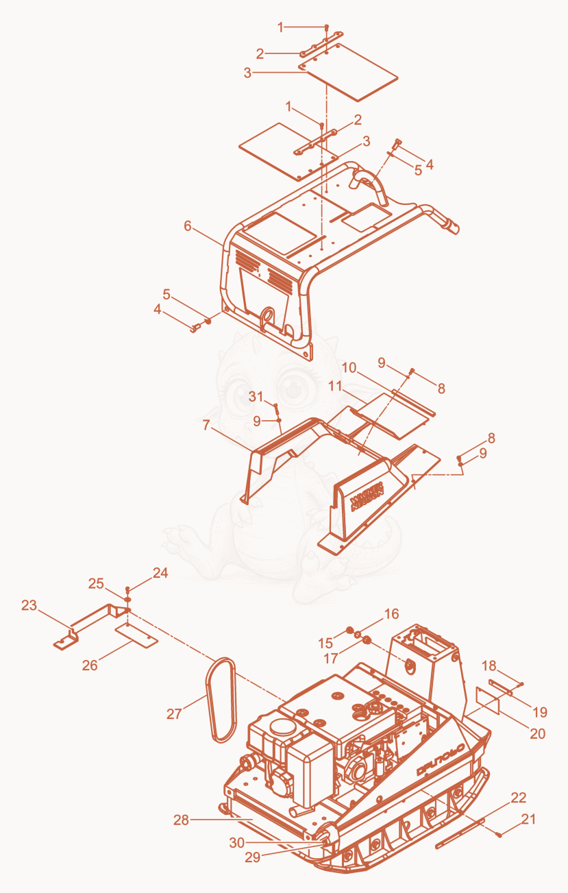 Exploded parts diagram of the Vibration Plate of a Wacker Neuson DPU7060FET, with numbered balloons